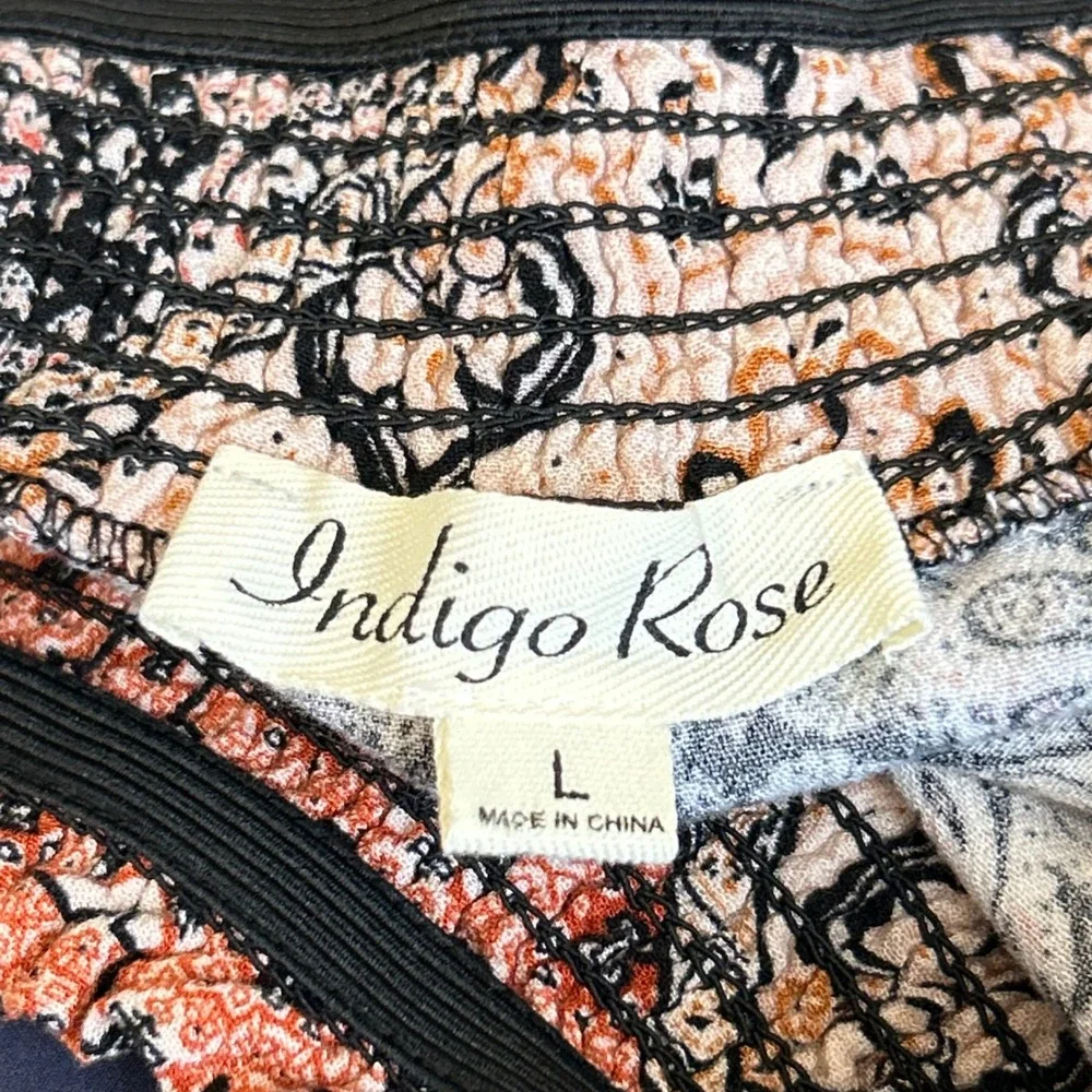 Indigo Rose Size L Skirt‎ Pink Black Patchwork Floral Paisley Midi Boho Cottage